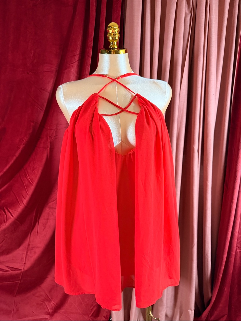 Lovers and friends Red Halter Neck Women's Dress with Strappy Front